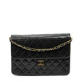 Chanel Vintage Pushlock Straight Flap Black Quilted Lambskin Leather