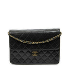 Chanel Vintage Pushlock Straight Flap Black Quilted Lambskin Leather