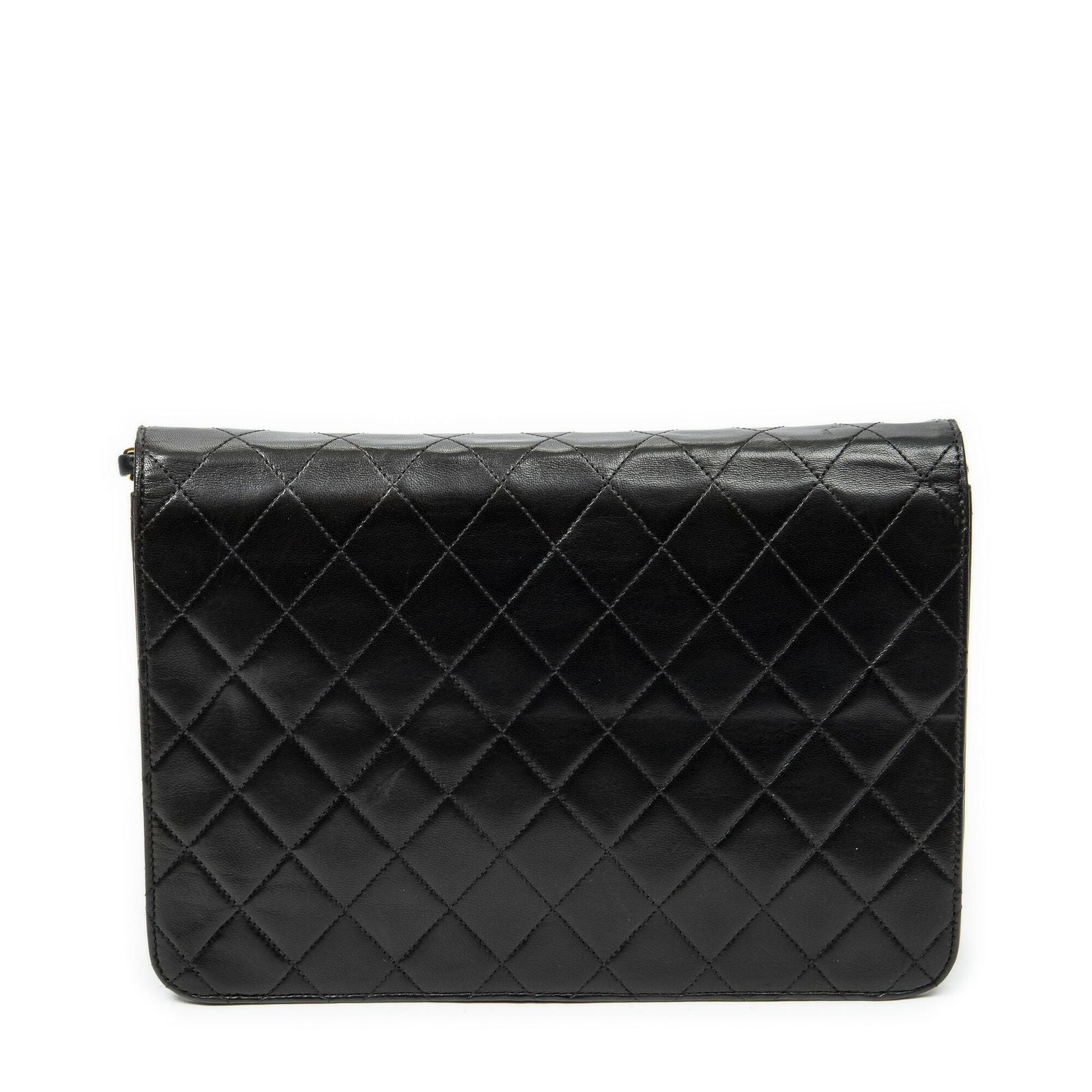 Chanel Vintage Pushlock Straight Flap Black Quilted Lambskin Leather — view 5