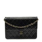 Chanel Vintage Pushlock Straight Flap Black Quilted Lambskin Leather