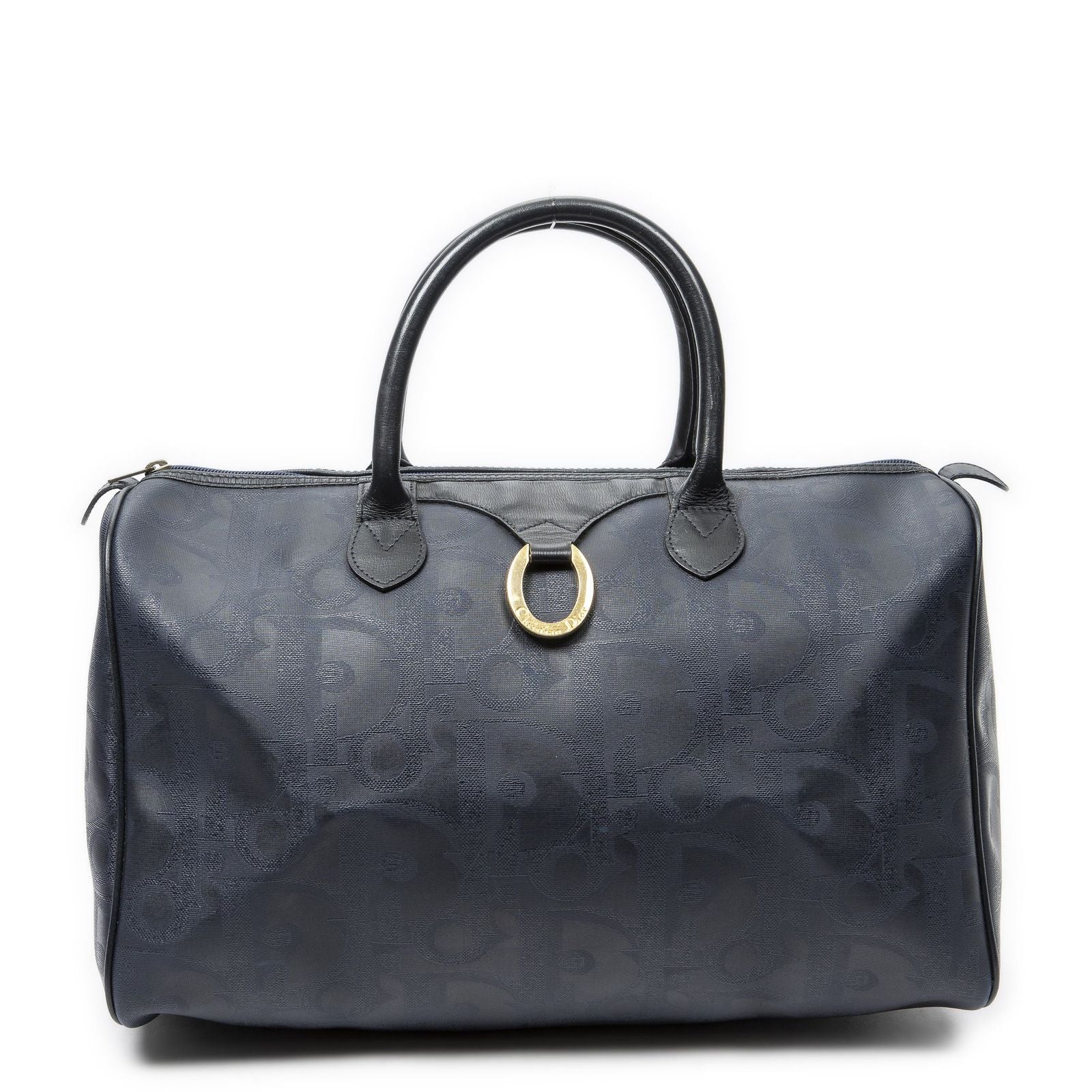 Dior Vintage Travel Boston Navy Trotter Pattern Canvas Shoulder
