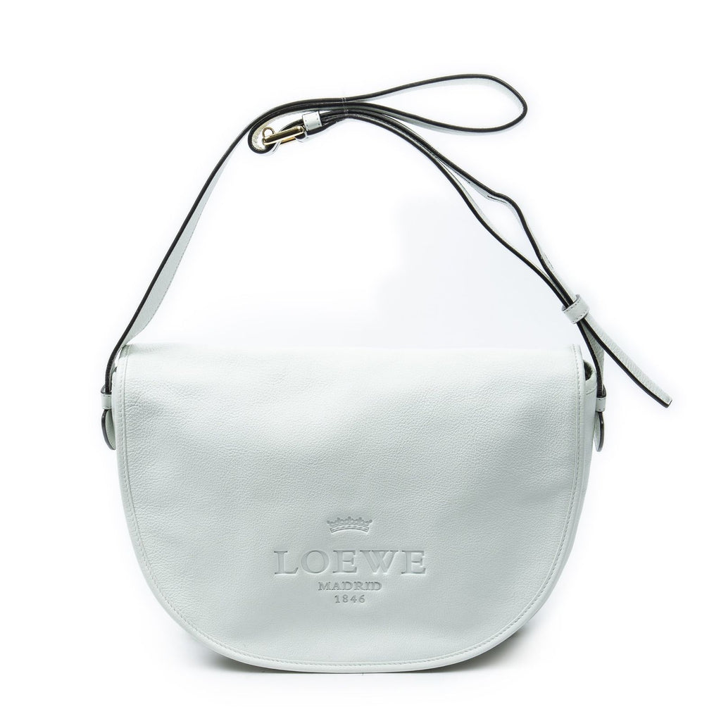 Loewe Heritage Flap Messenger White Gray Calfskin Leather