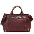 Prada Large Rhinestone Canapa Tote Burgundy Studded Canvas