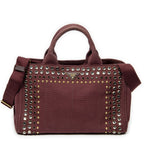 Prada Large Rhinestone Canapa Tote Burgundy Studded Canvas