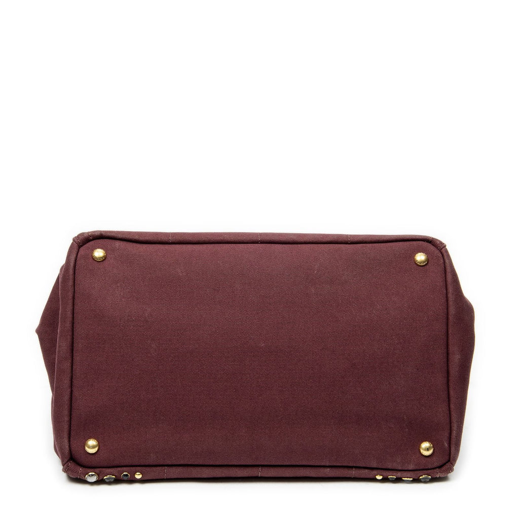 Prada Large Rhinestone Canapa Tote Burgundy Studded Canvas — view 6