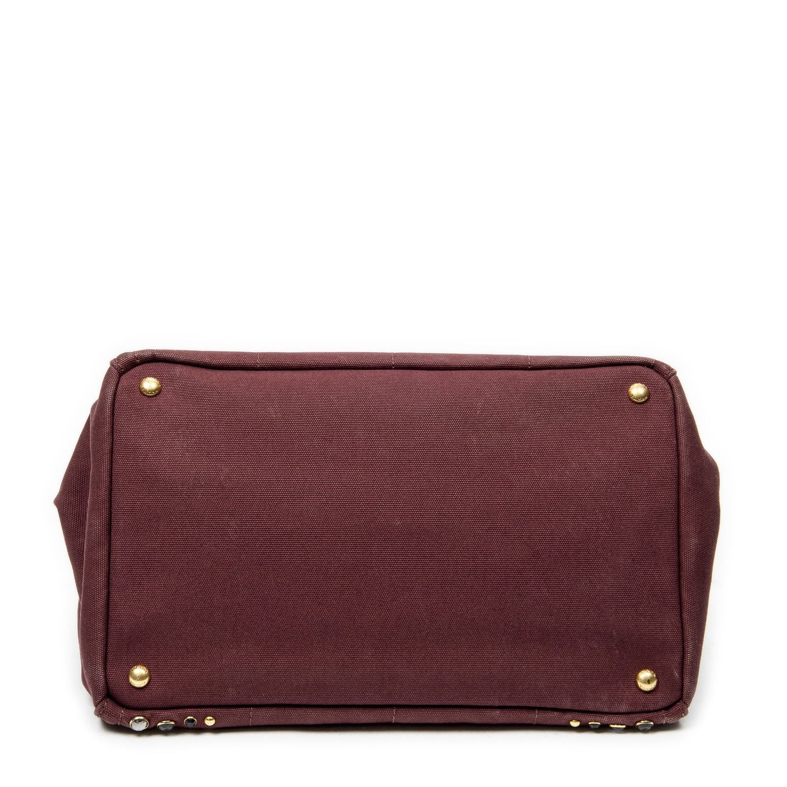 Prada Large Rhinestone Canapa Tote Burgundy Studded Canvas — view 6