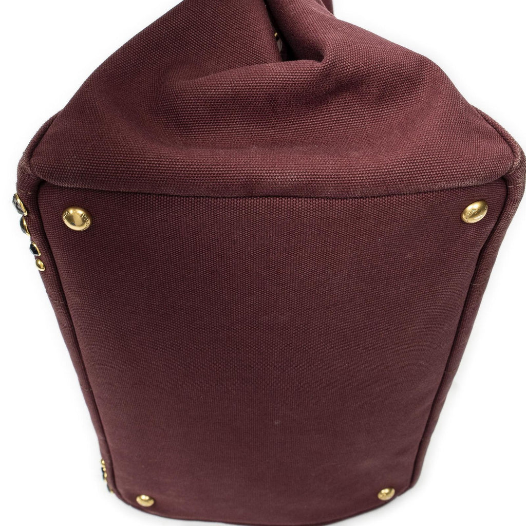Prada Large Rhinestone Canapa Tote Burgundy Studded Canvas — view 7