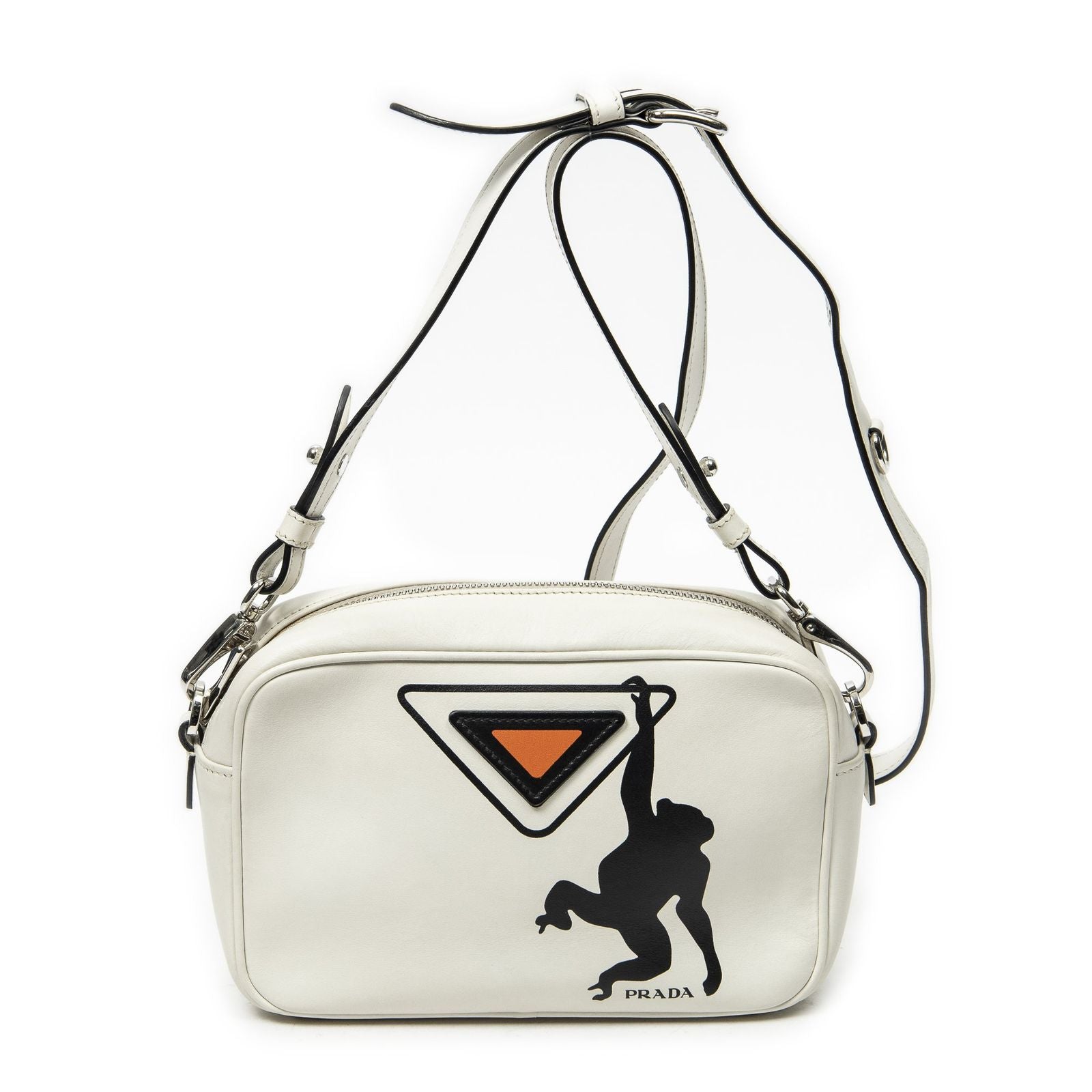 Prada Monki Pattern Camera Bag Ivory Calfskin Leather