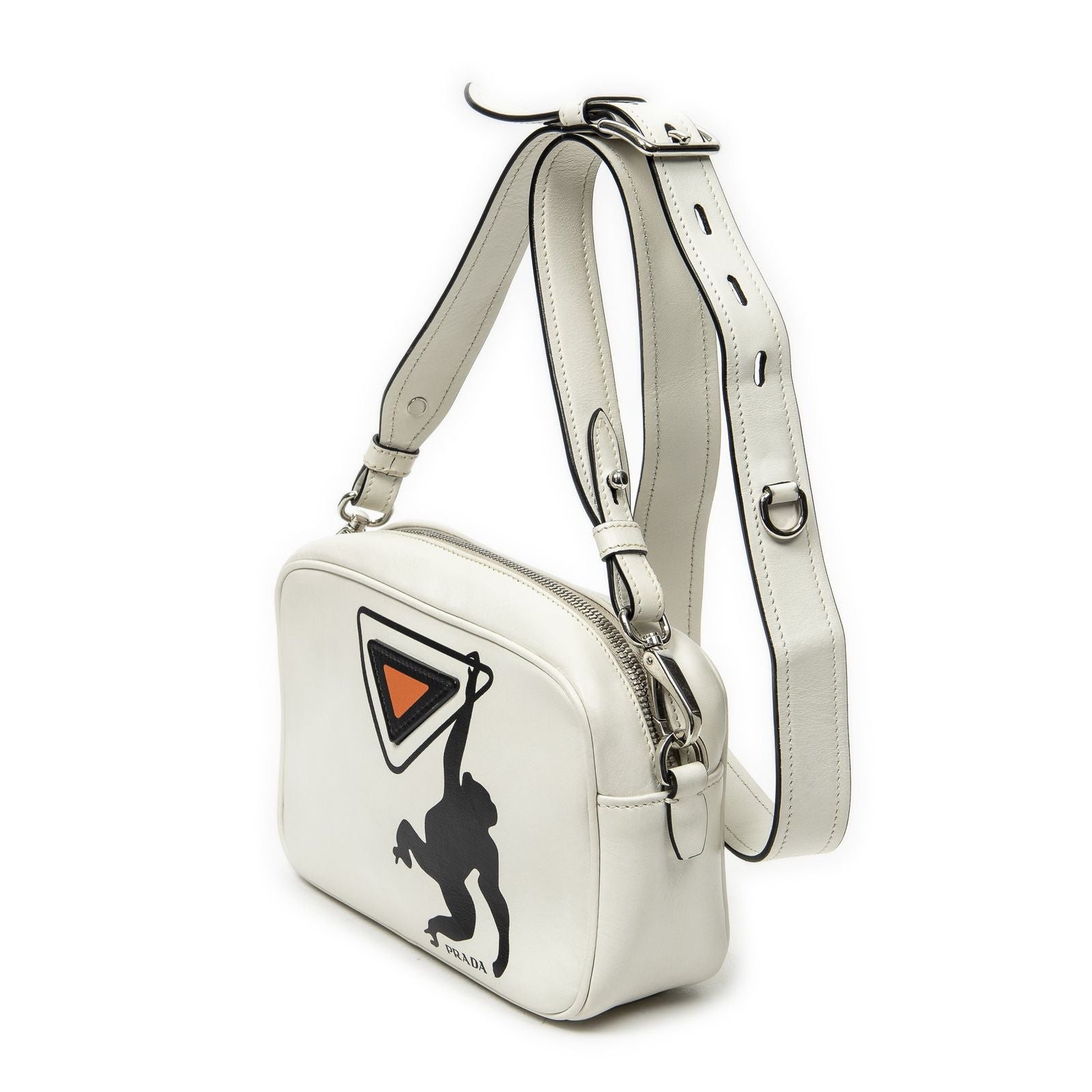 Prada Monki Pattern Camera Bag Ivory Calfskin Leather — view 2