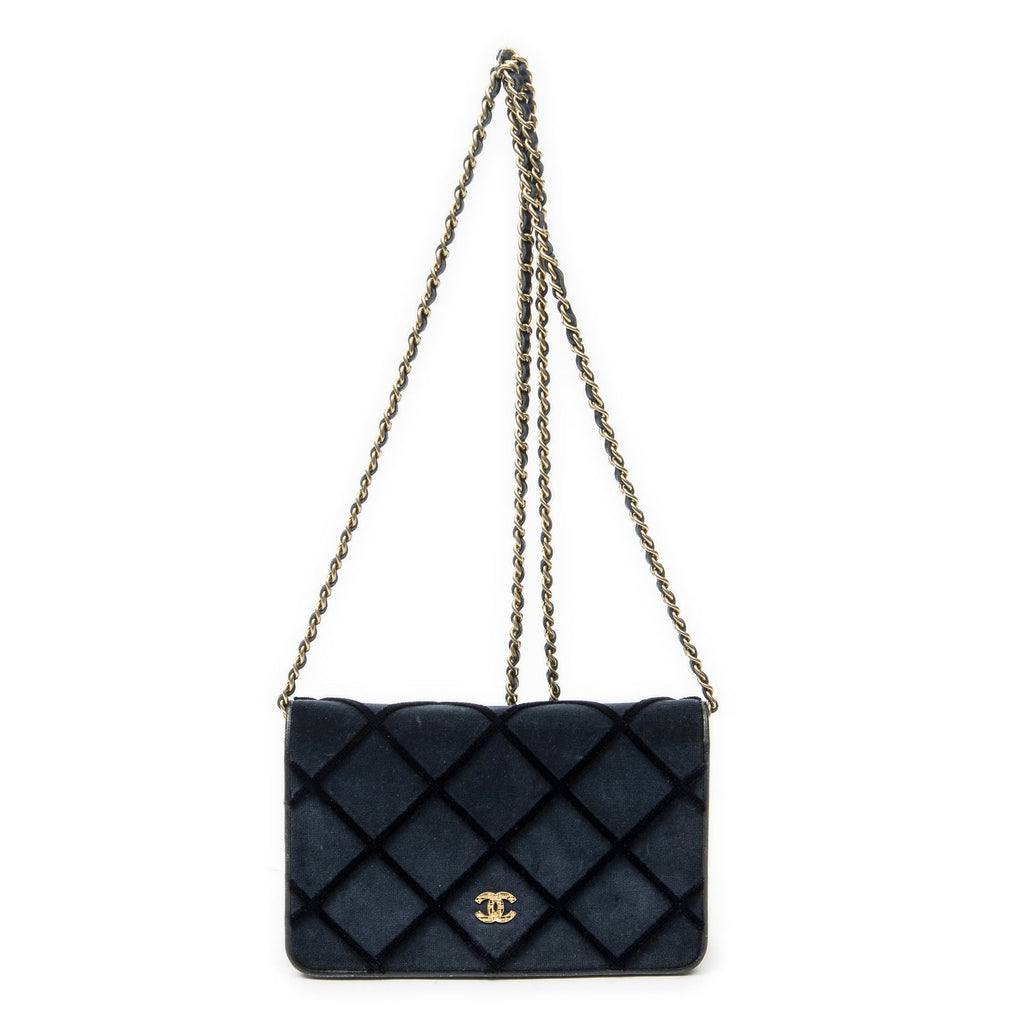 Chanel CC Wallet on Chain Navy Quilted Velvet