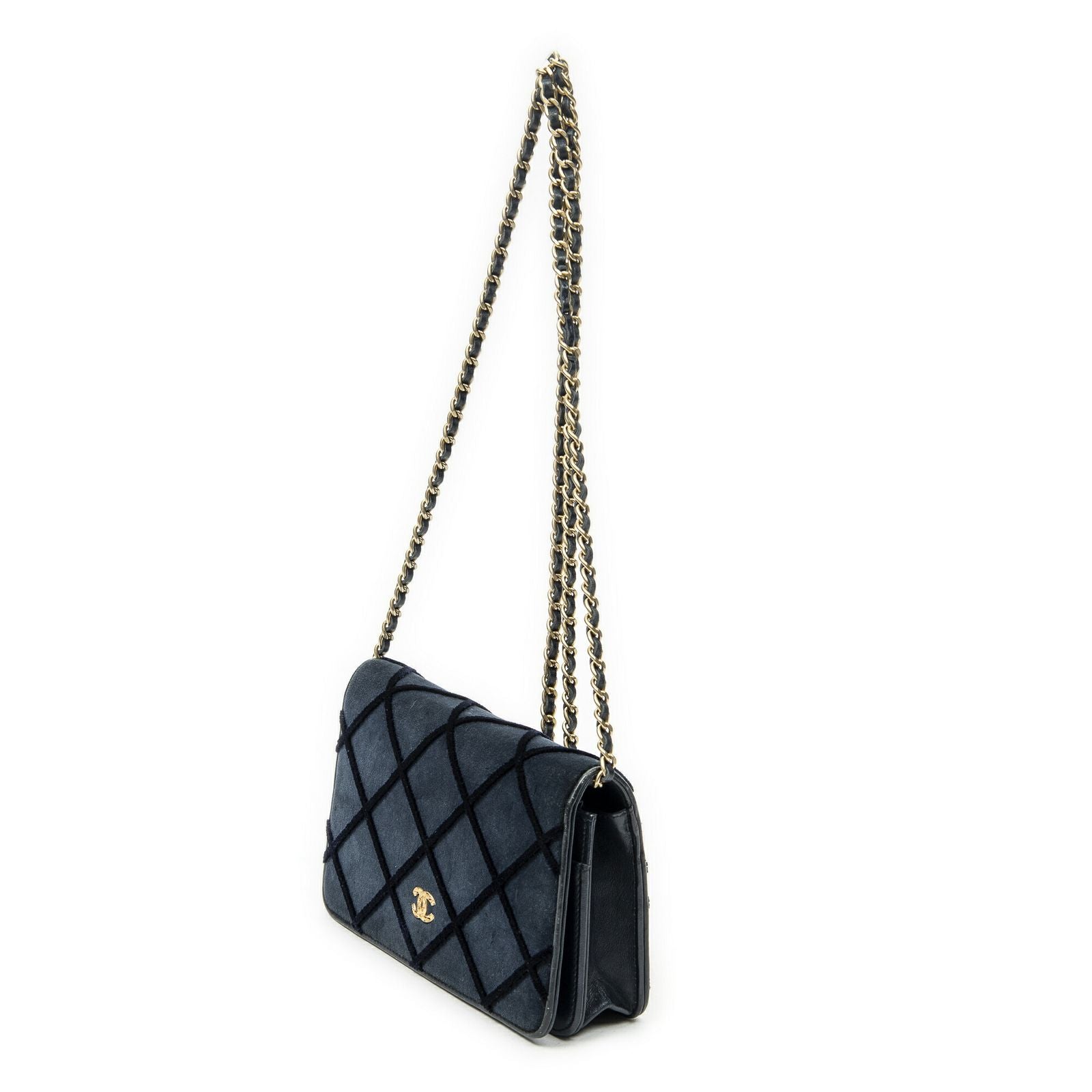 Chanel CC Wallet on Chain Navy Quilted Velvet — view 2