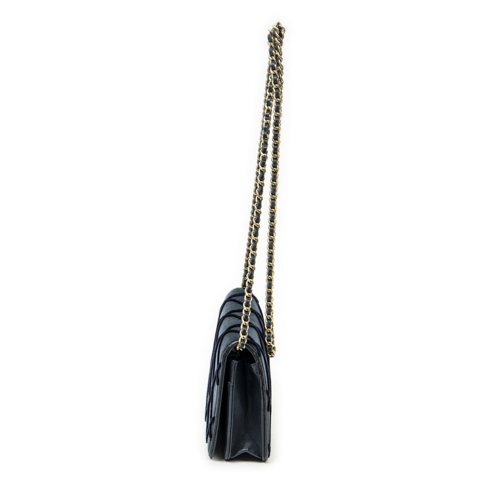 Chanel CC Wallet on Chain Navy Quilted Velvet — view 3