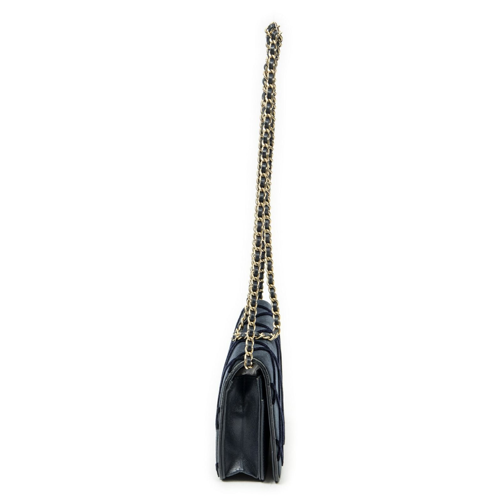 Chanel CC Wallet on Chain Navy Quilted Velvet — view 4
