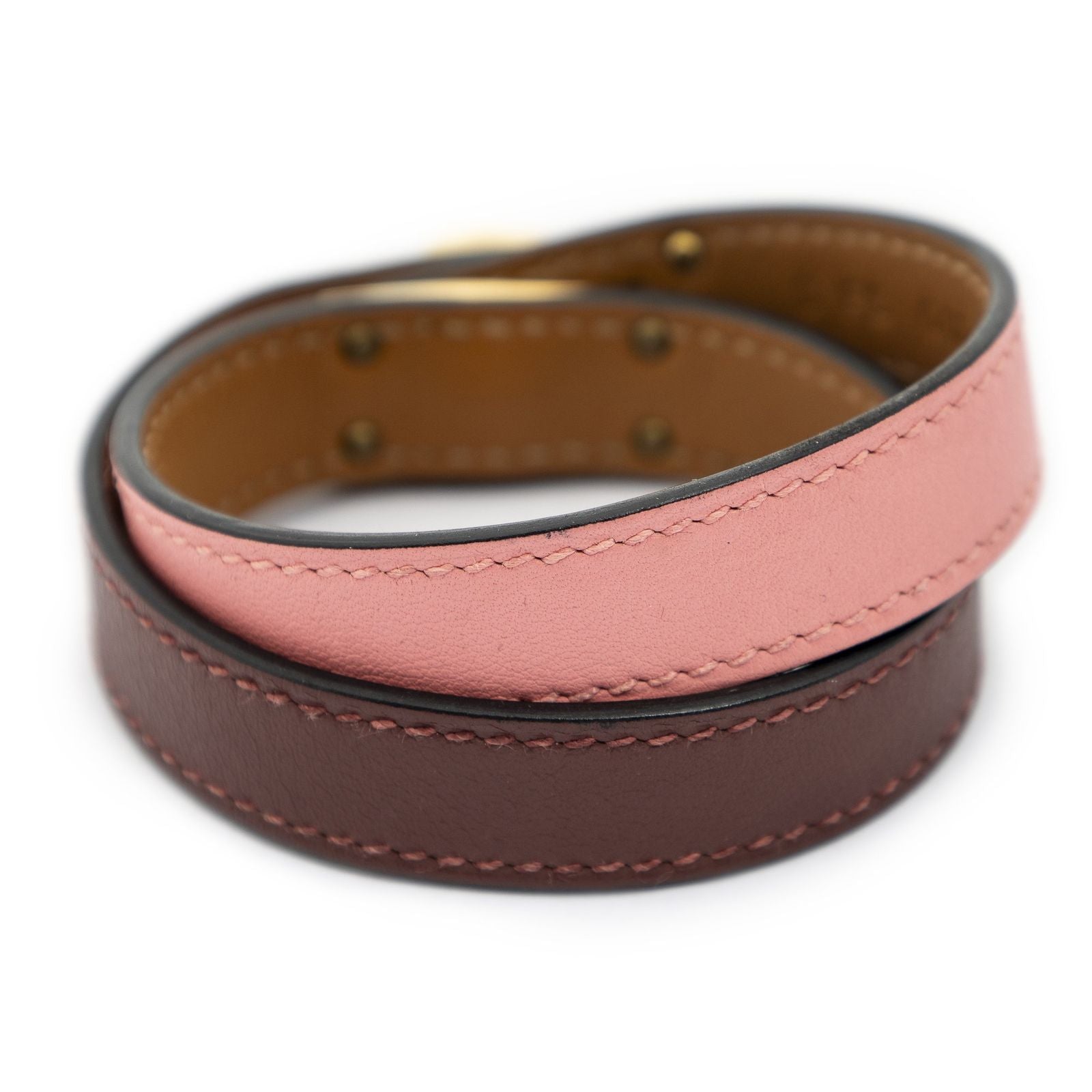 Hermes Kelly Double Tour Bracelet Pink Burgundy Swift Leather — view 2