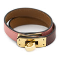 Hermes Kelly Double Tour Bracelet Pink Burgundy Swift Leather