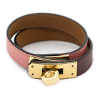 Hermes Kelly Double Tour Bracelet Pink Burgundy Swift Leather