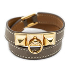 Hermes Rivale Double Tour Bracelet Etoupe Gray Swift Leather