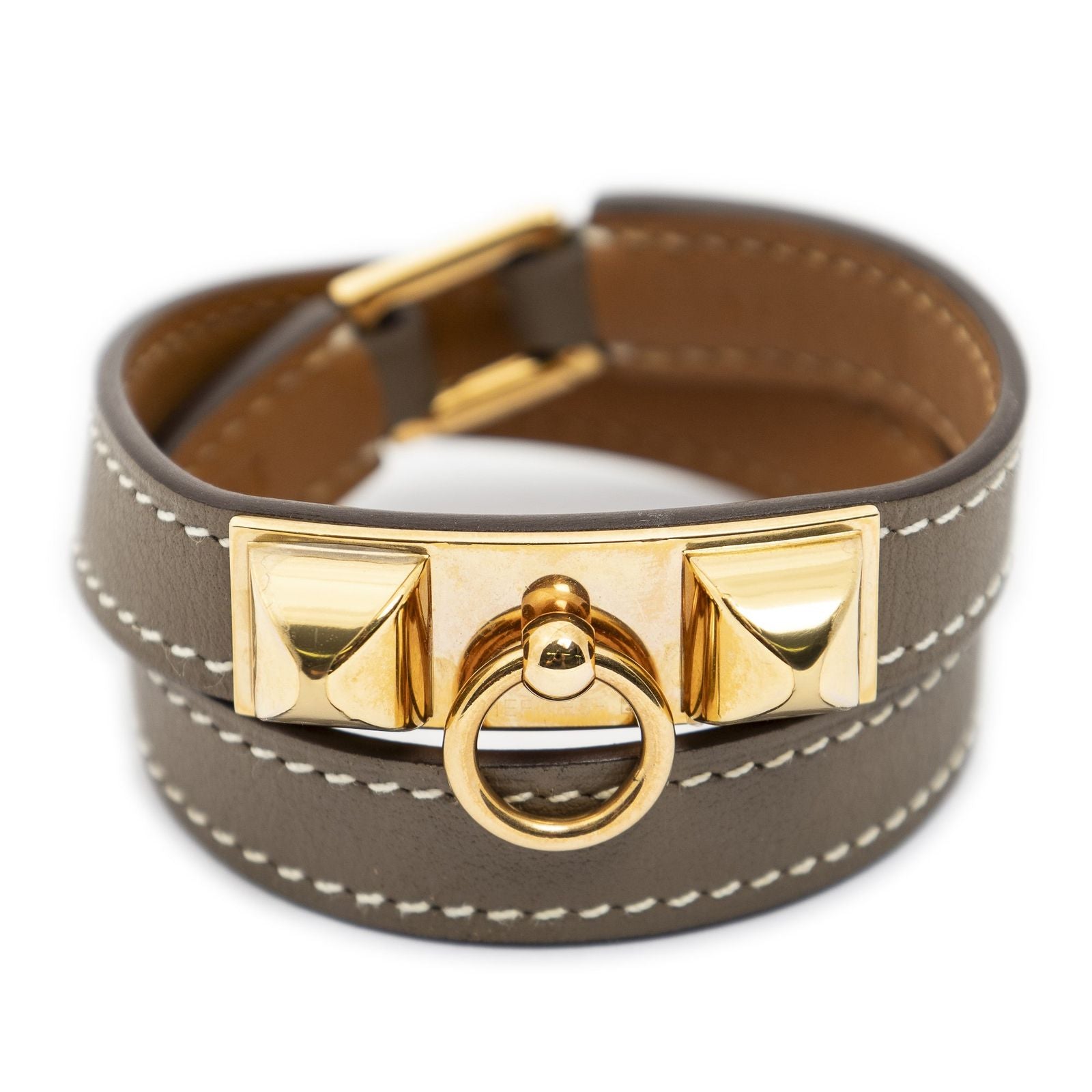Hermes Rivale Double Tour Bracelet Etoupe Gray Swift Leather