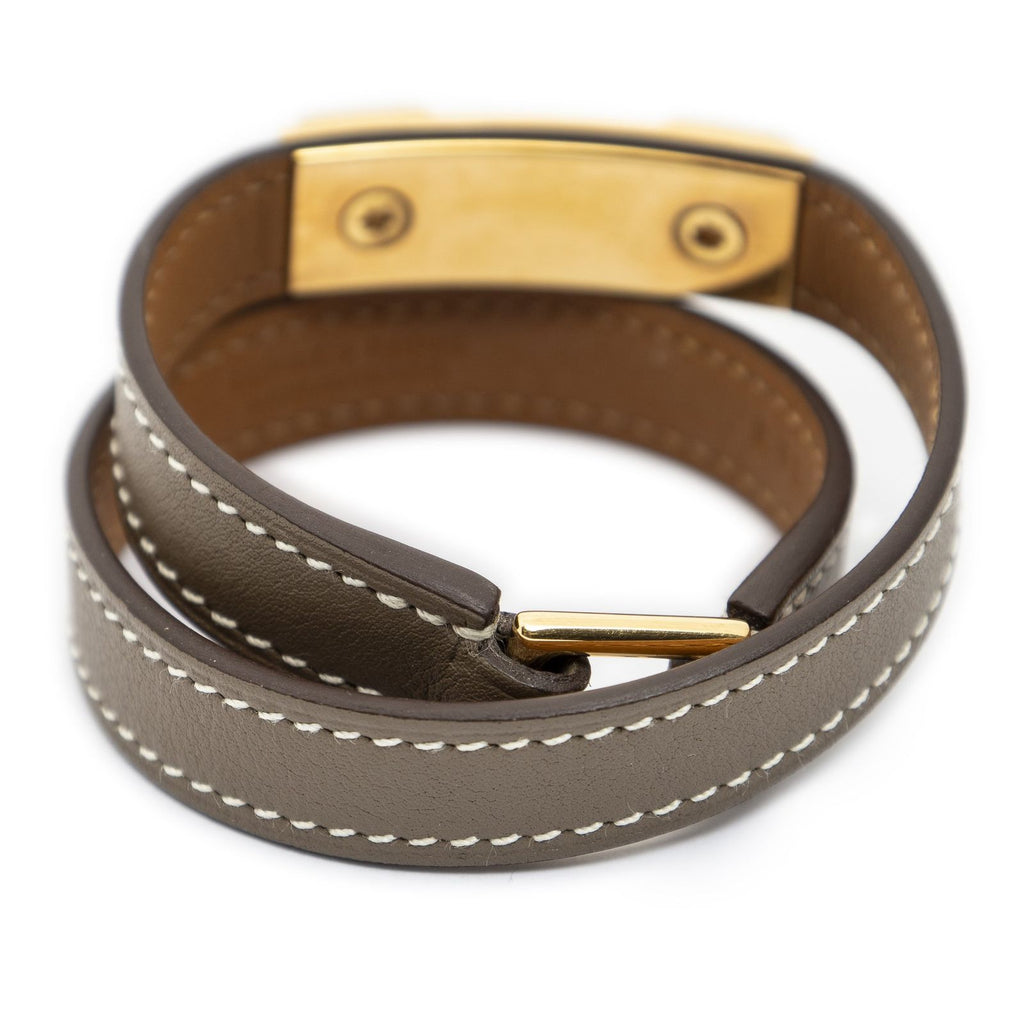 Hermes Rivale Double Tour Bracelet Etoupe Gray Swift Leather — view 2