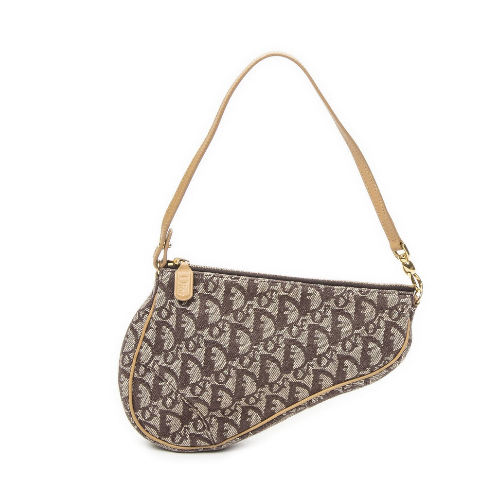 Dior Mini Saddle Pochette Brown Beige Trotter Pattern Canvas Pouch