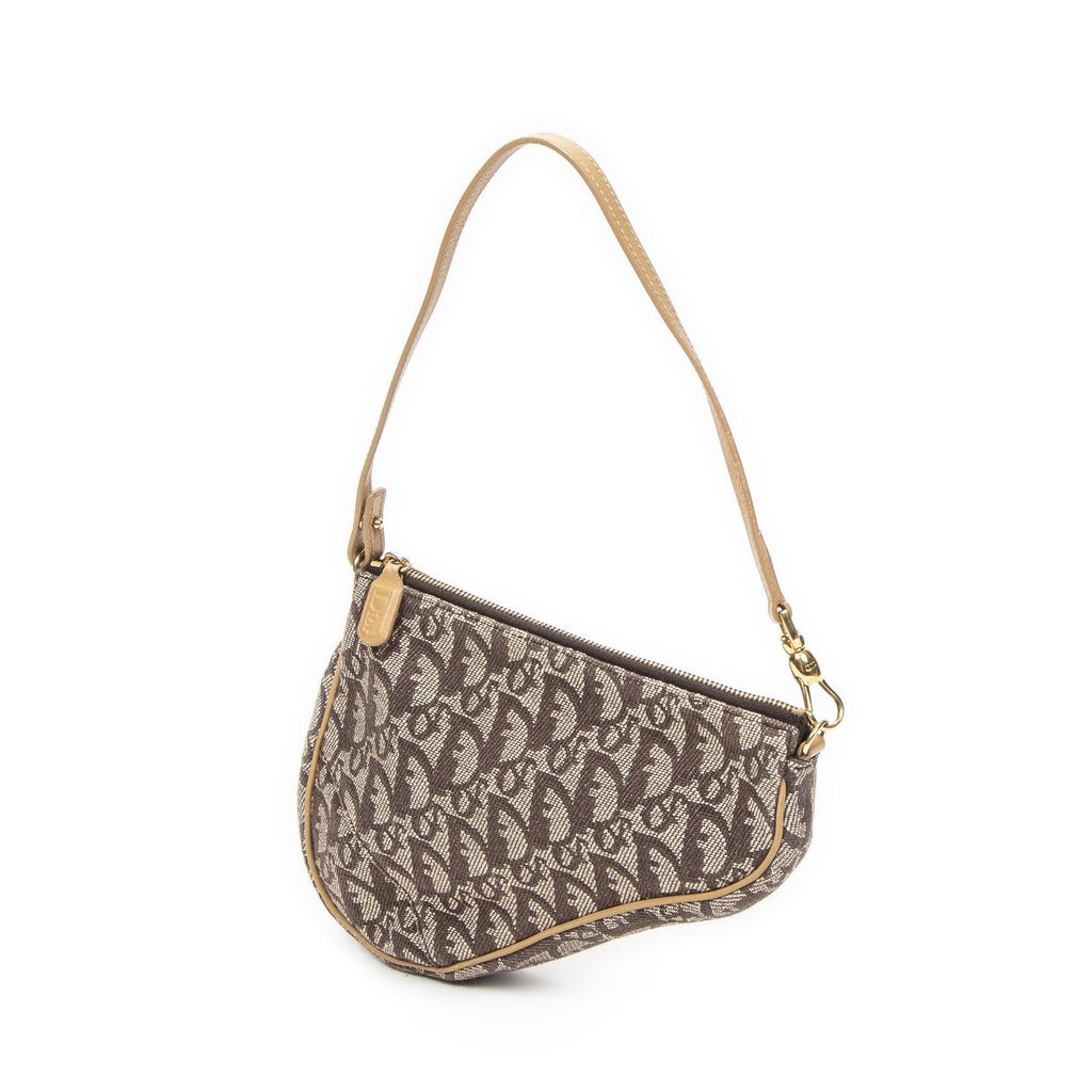 Dior Mini Saddle Pochette Brown Beige Trotter Pattern Canvas Pouch — view 2
