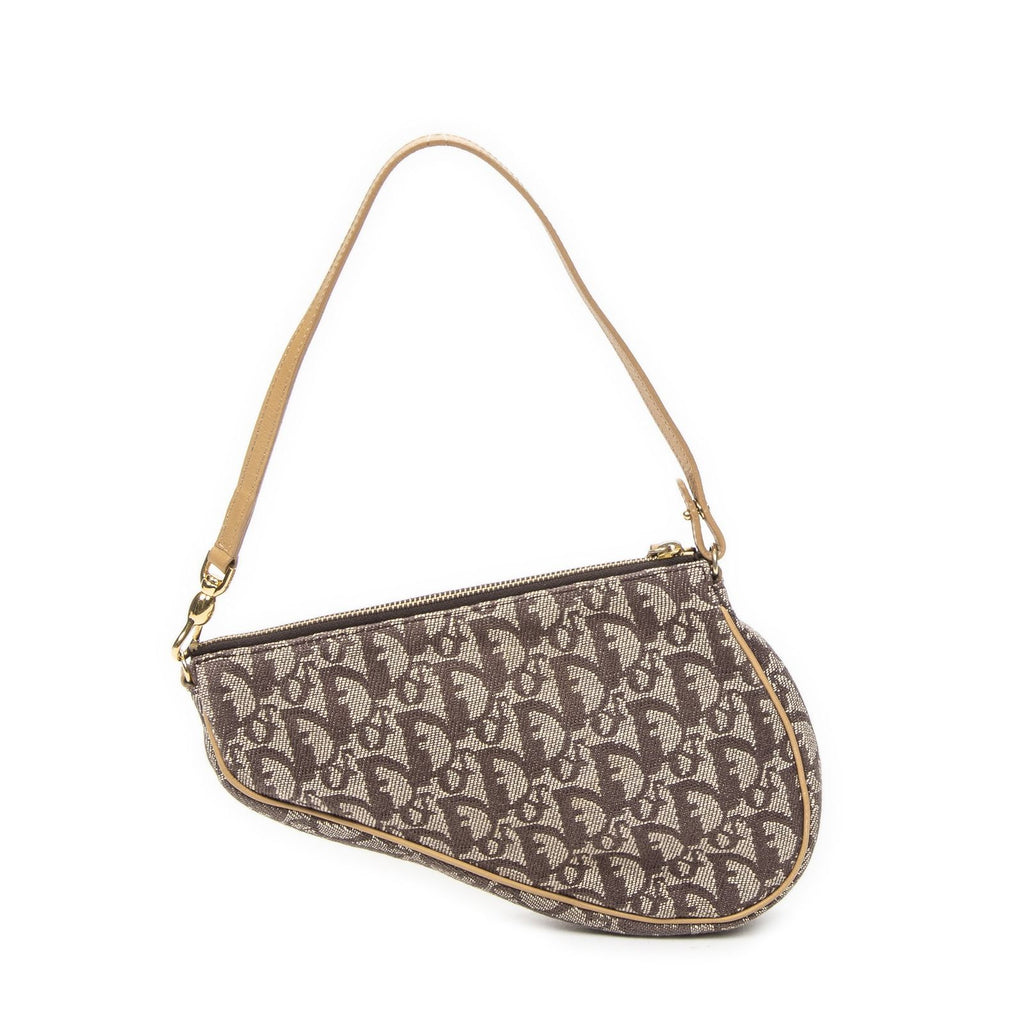 Dior Mini Saddle Pochette Brown Beige Trotter Pattern Canvas Pouch — view 5