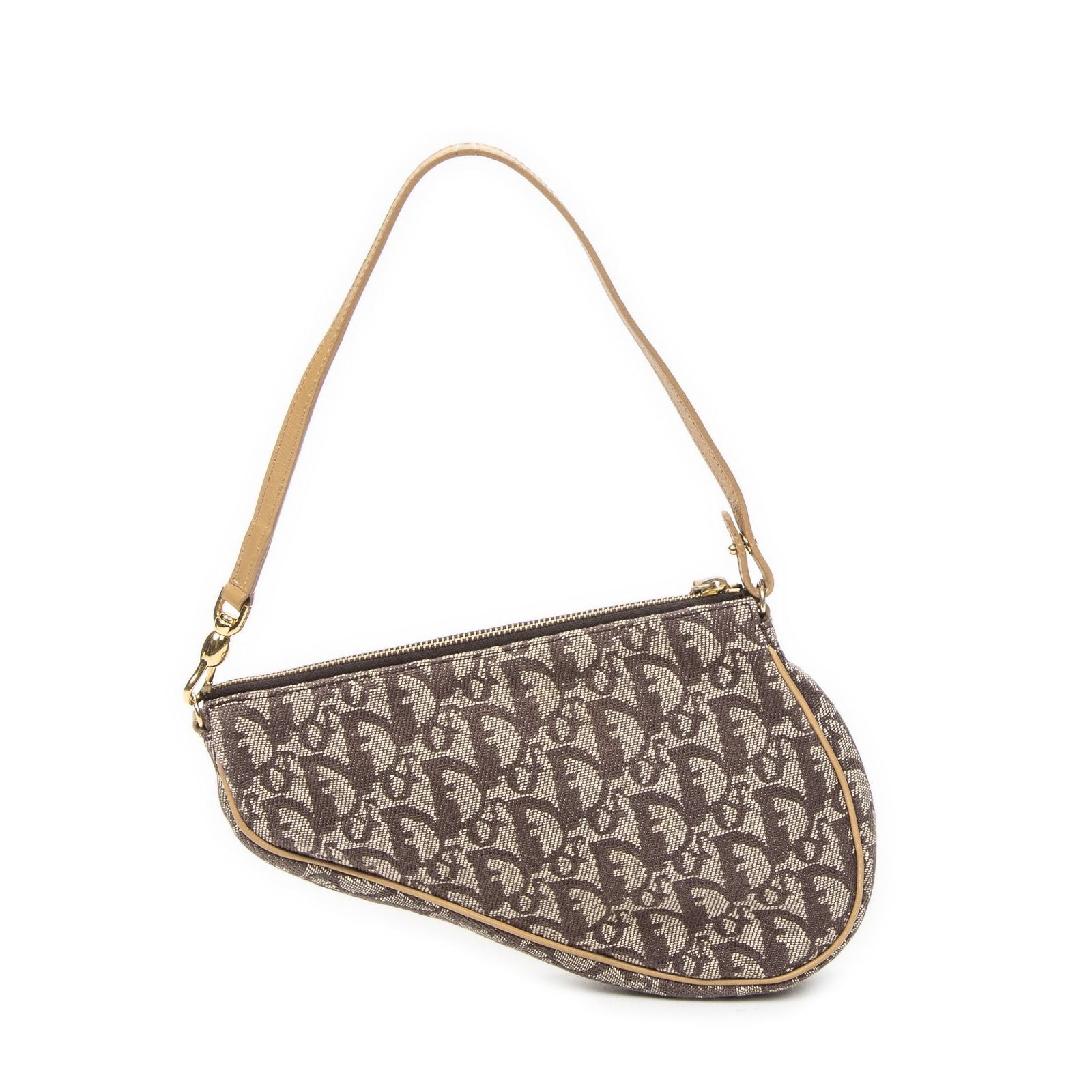 Dior Mini Saddle Pochette Brown Beige Trotter Pattern Canvas Pouch — view 5