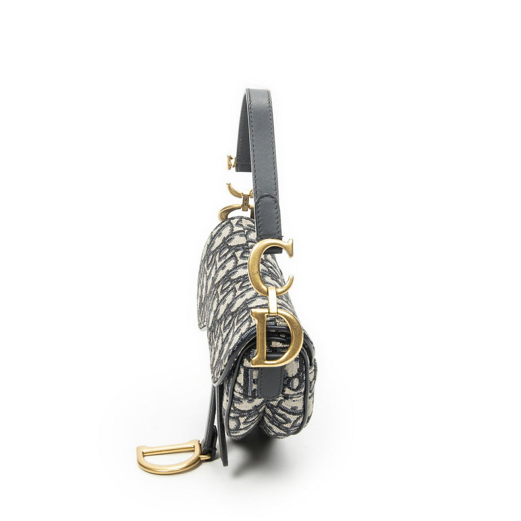 Dior New Saddle Bag Navy Beige Trotter Pattern Canvas — view 3