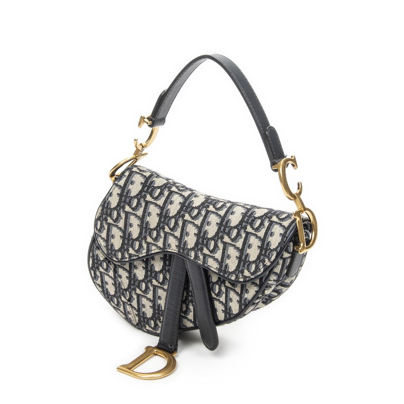 Dior New Saddle Bag Navy Beige Trotter Pattern Canvas — view 2