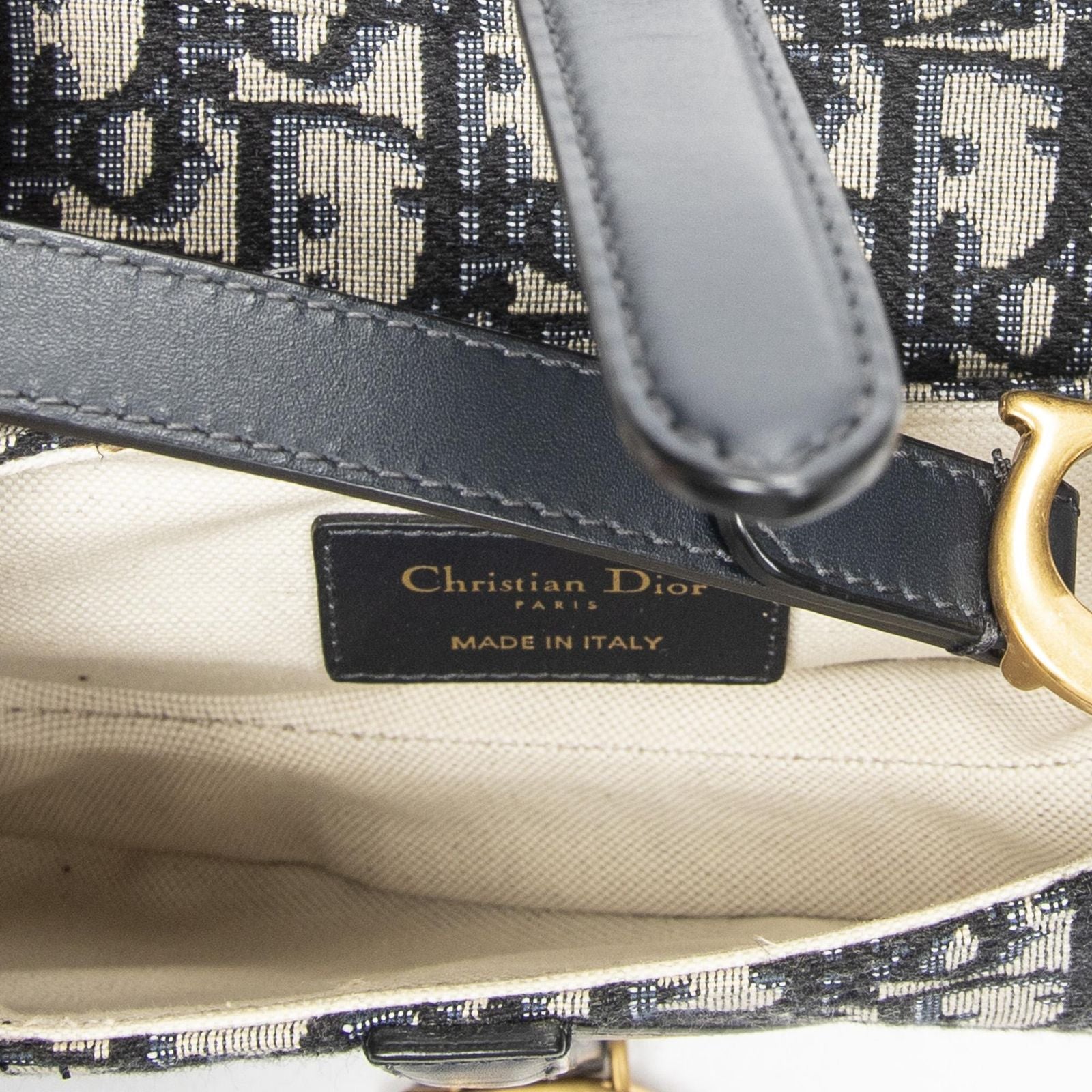 Dior New Saddle Bag Navy Beige Trotter Pattern Canvas — view 9