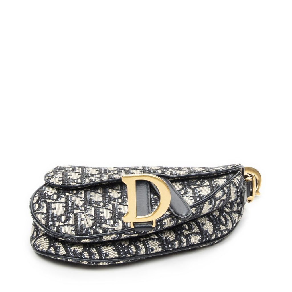 Dior New Saddle Bag Navy Beige Trotter Pattern Canvas — view 6