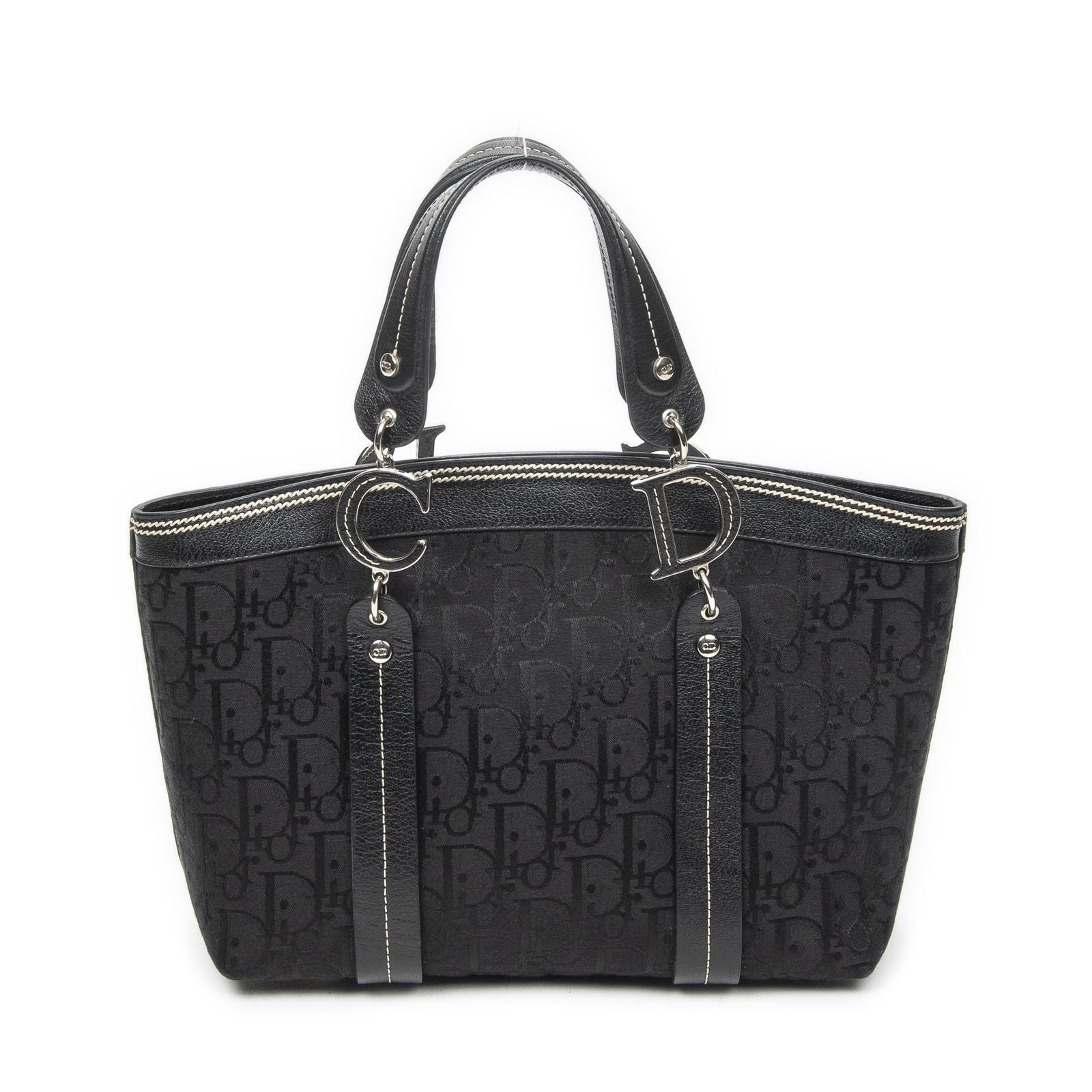 Dior Vintage Embroidery Trotter Tote Black Pattern — view 5