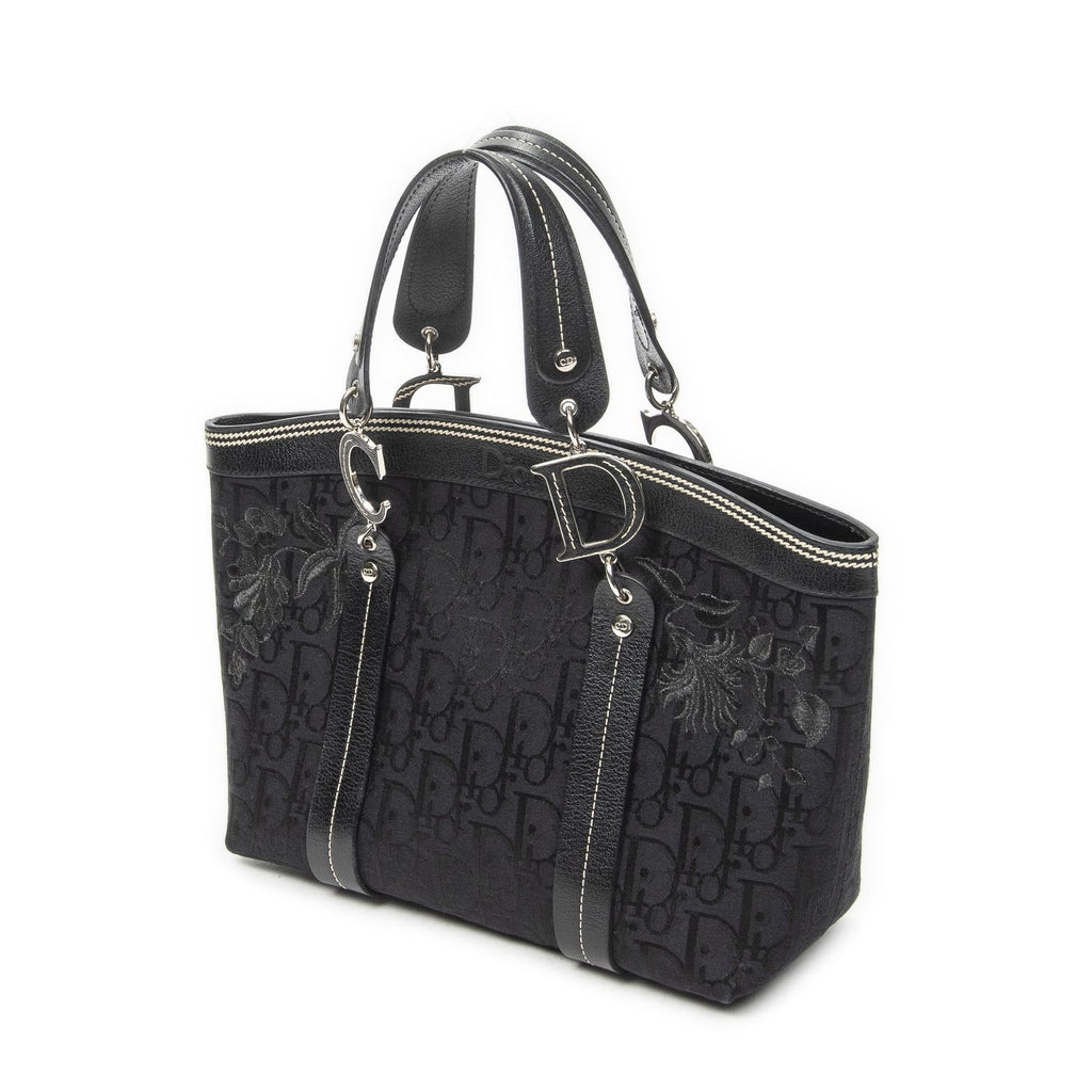 Dior Vintage Embroidery Trotter Tote Black Pattern — view 2