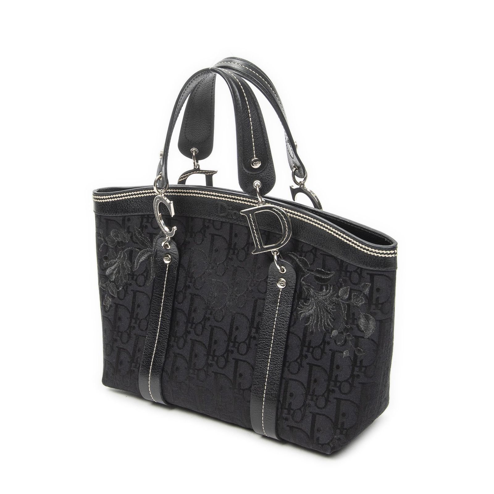Dior Vintage Embroidery Trotter Tote Black Pattern — view 2
