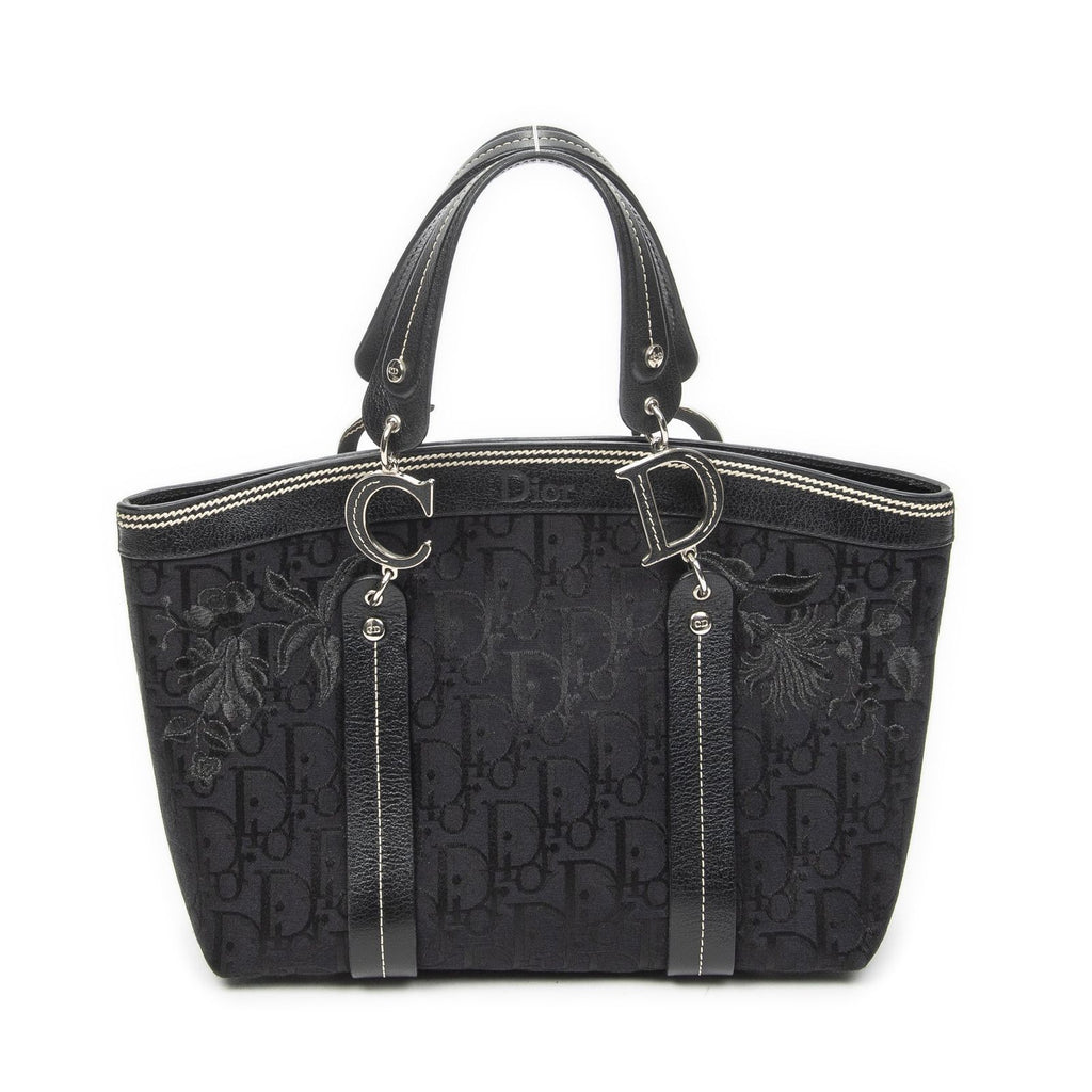 Dior Vintage Embroidery Trotter Tote Black Pattern