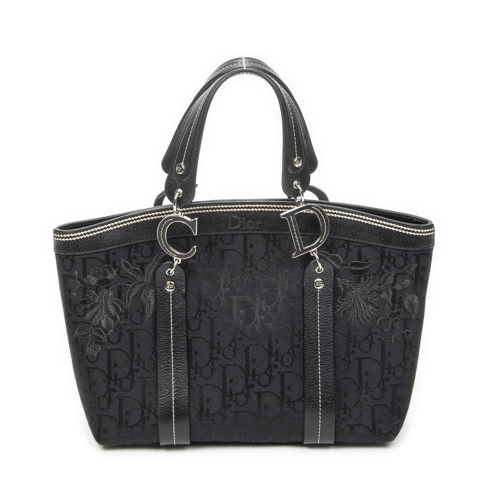 Dior Vintage Embroidery Trotter Tote Black Pattern