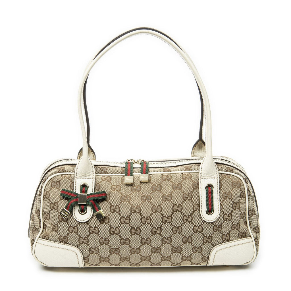 Gucci Web Prince Boston White Beige GG Canvas Messenger