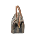 Fendi Small Pecan Frame Boston Tan Black Brown Stripe Canvas Shoulder — view 4