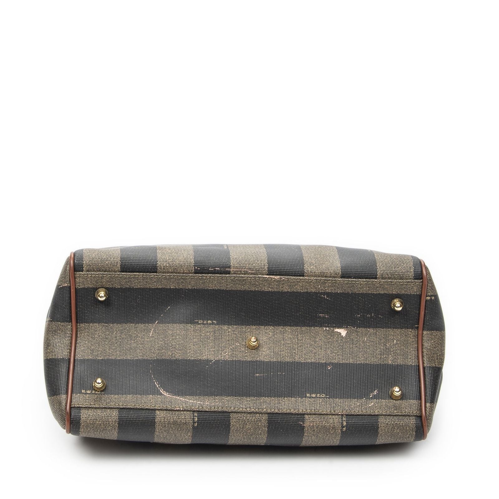 Fendi Small Pecan Frame Boston Tan Black Brown Stripe Canvas Shoulder — view 6