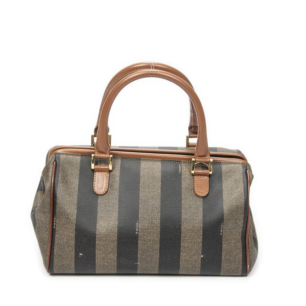 Fendi Small Pecan Frame Boston Tan Black Brown Stripe Canvas Shoulder — view 5