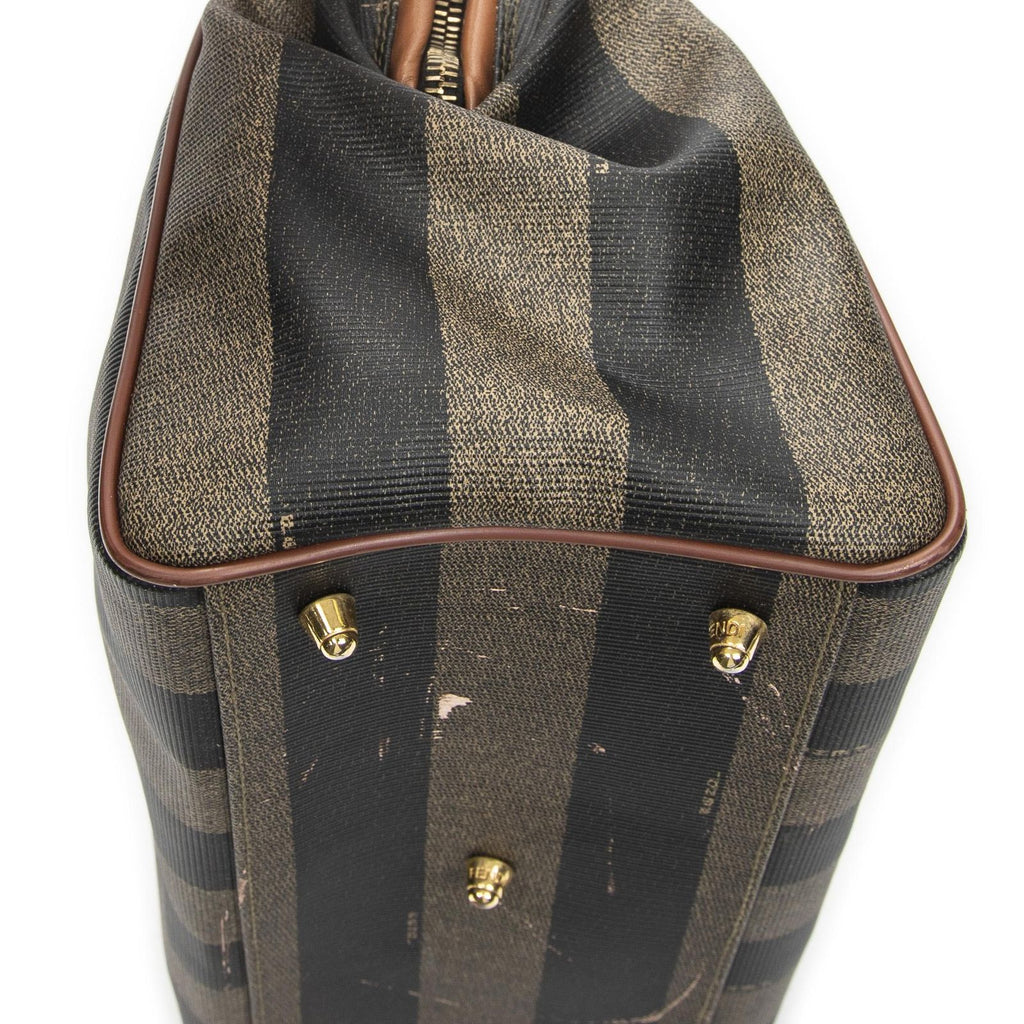 Fendi Small Pecan Frame Boston Tan Black Brown Stripe Canvas Shoulder — view 8