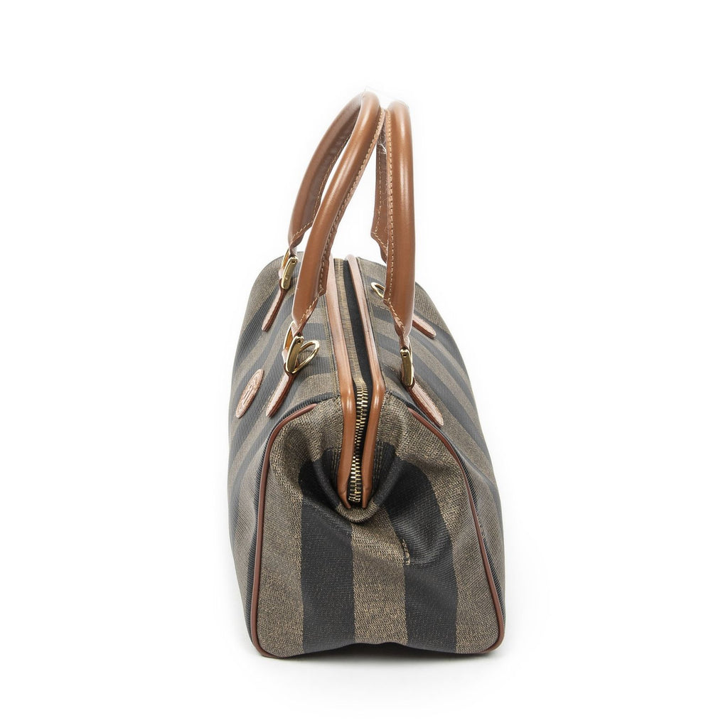 Fendi Small Pecan Frame Boston Tan Black Brown Stripe Canvas Shoulder — view 3