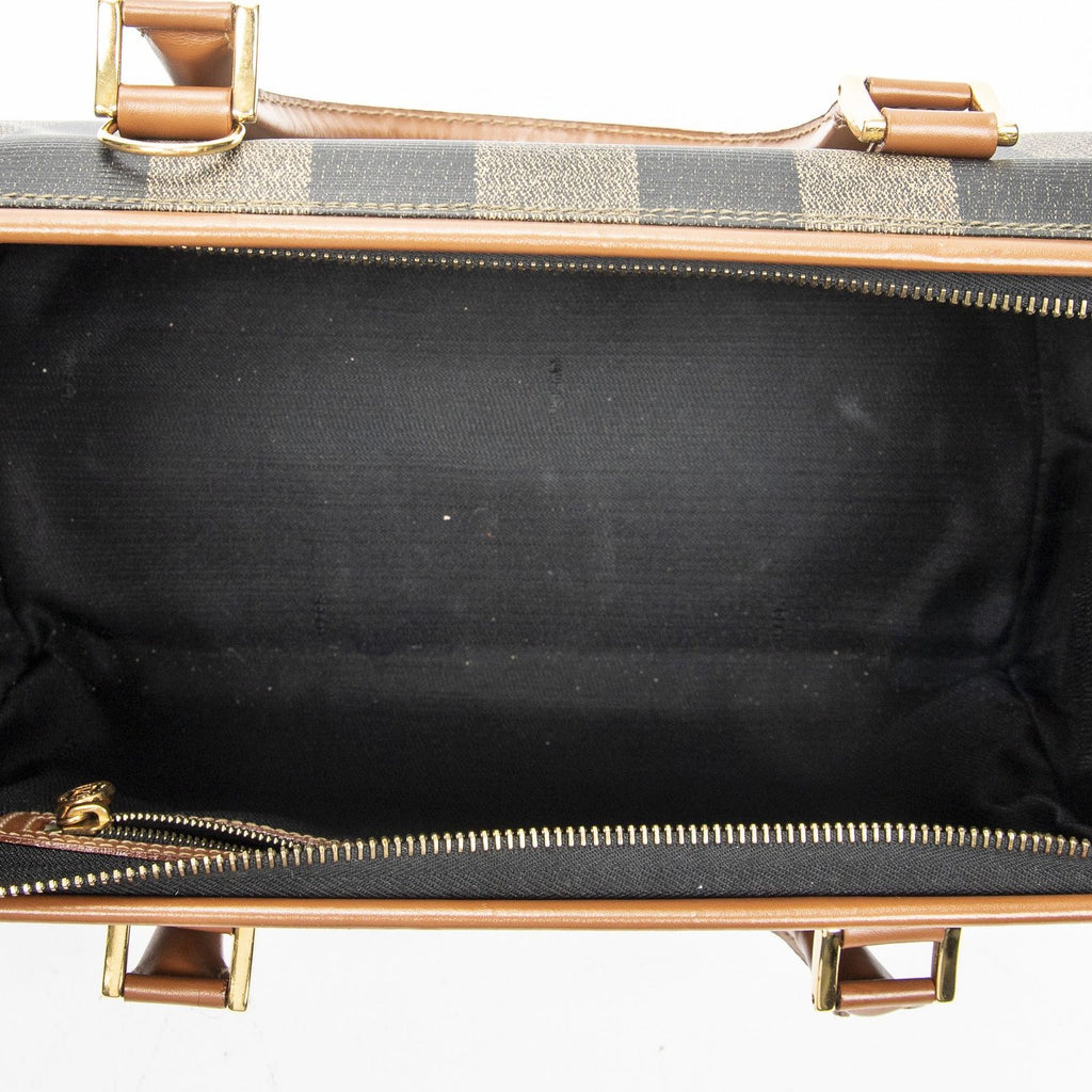 Fendi Small Pecan Frame Boston Tan Black Brown Stripe Canvas Shoulder — view 9