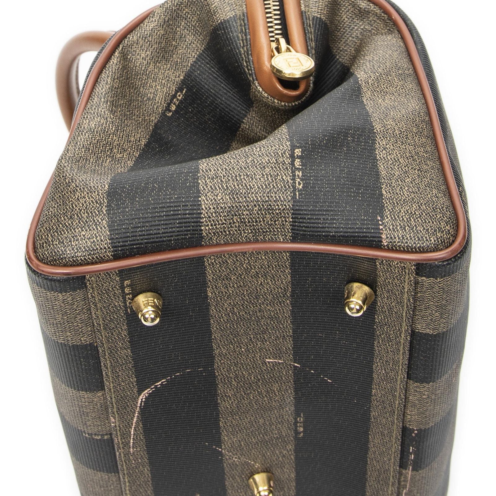 Fendi Small Pecan Frame Boston Tan Black Brown Stripe Canvas Shoulder — view 7