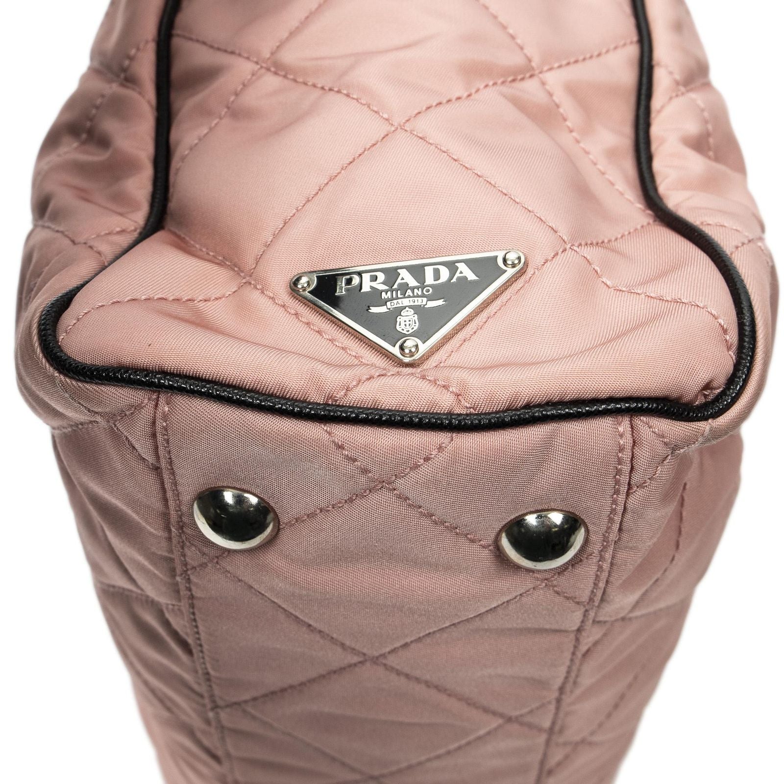 Prada Chain Tote Pink Black Matelasse Nylon Canvas — view 8