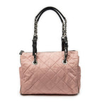 Prada Chain Tote Pink Black Matelasse Nylon Canvas