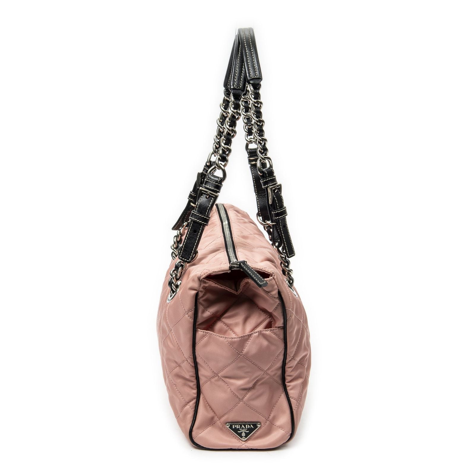 Prada Chain Tote Pink Black Matelasse Nylon Canvas — view 4