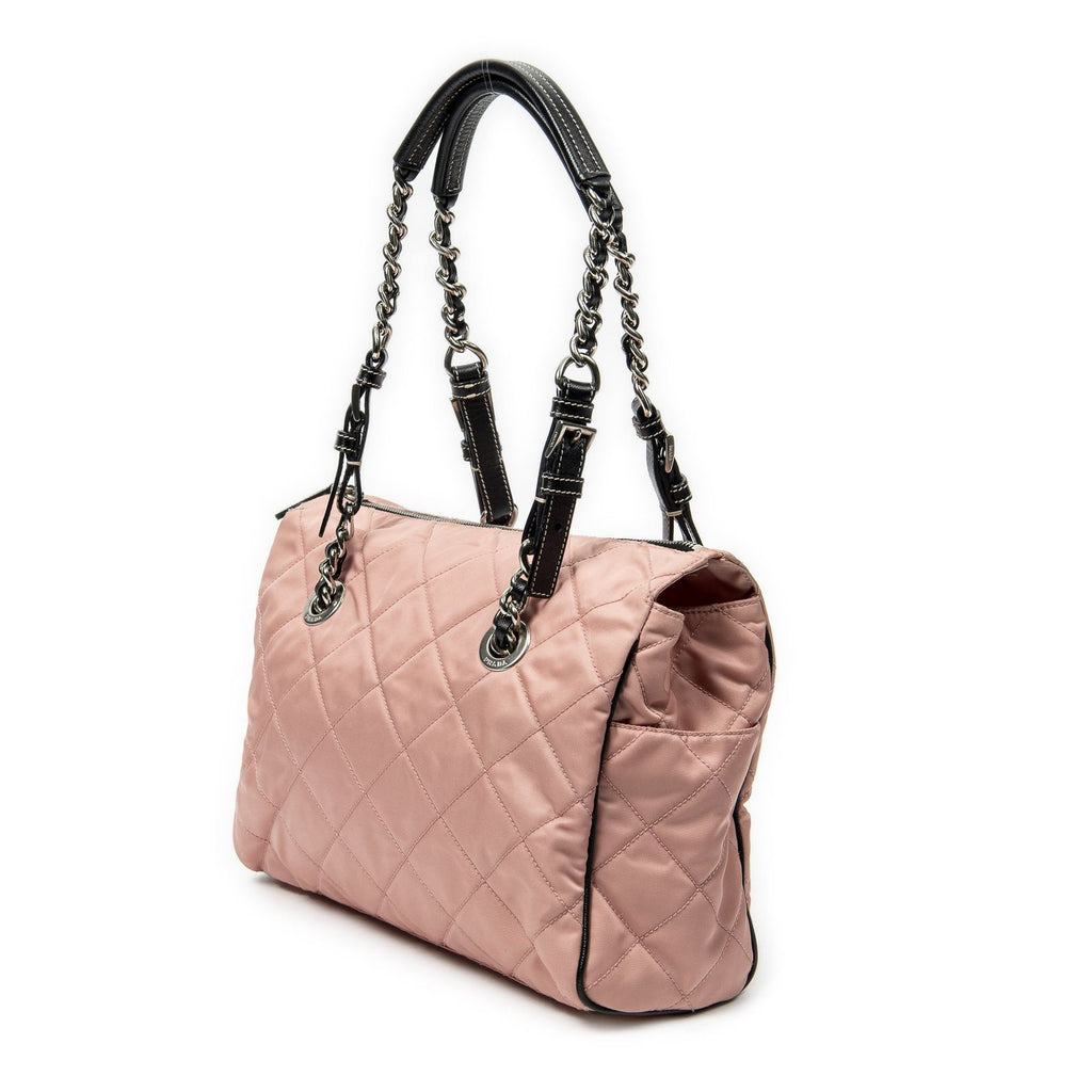 Prada Chain Tote Pink Black Matelasse Nylon Canvas — view 2