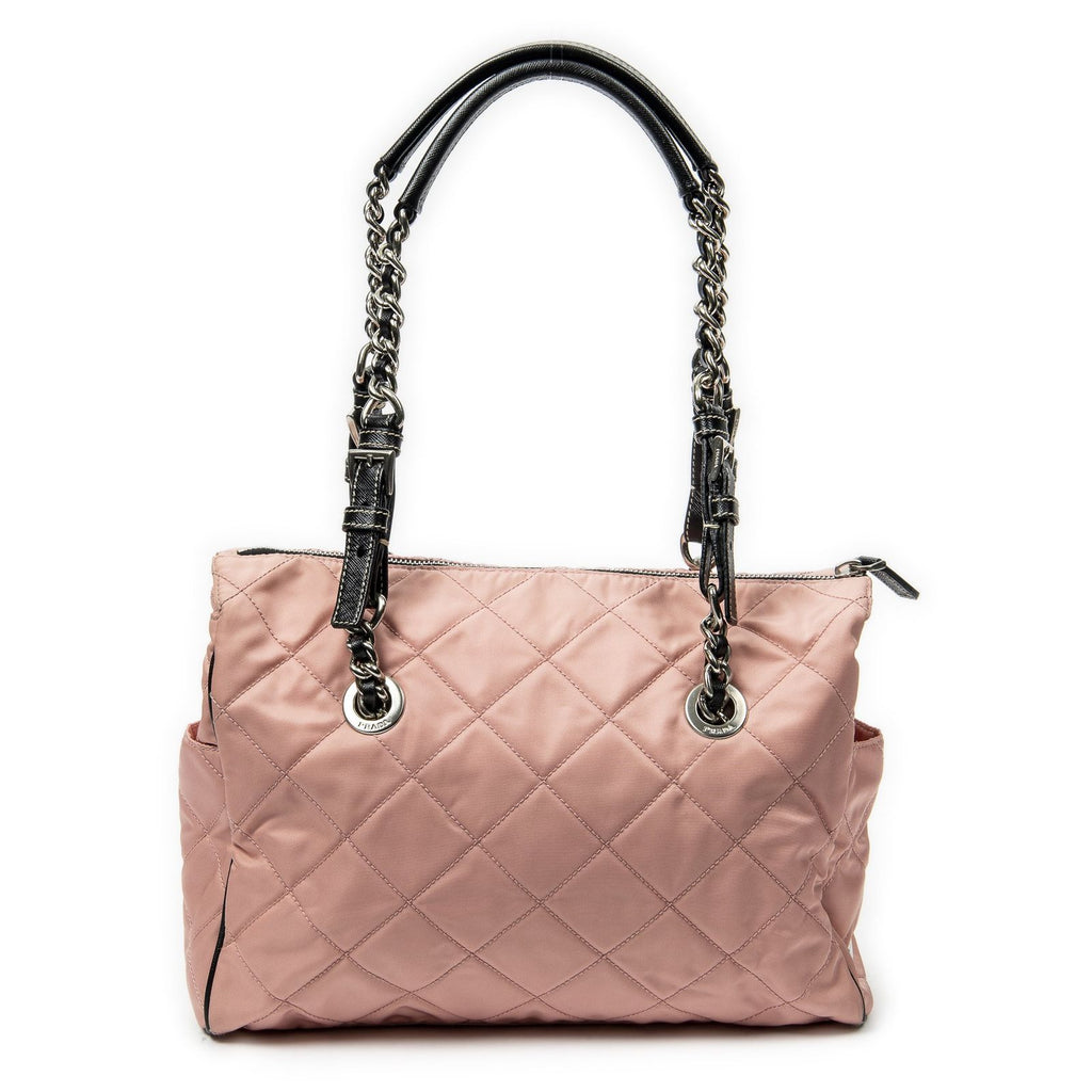 Prada Chain Tote Pink Black Matelasse Nylon Canvas — view 5