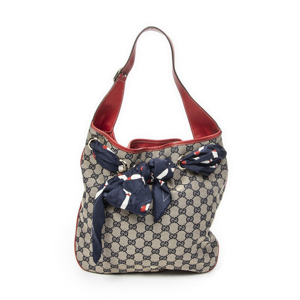 Gucci Small Positano Hobo Beige Red Navy GG Canvas